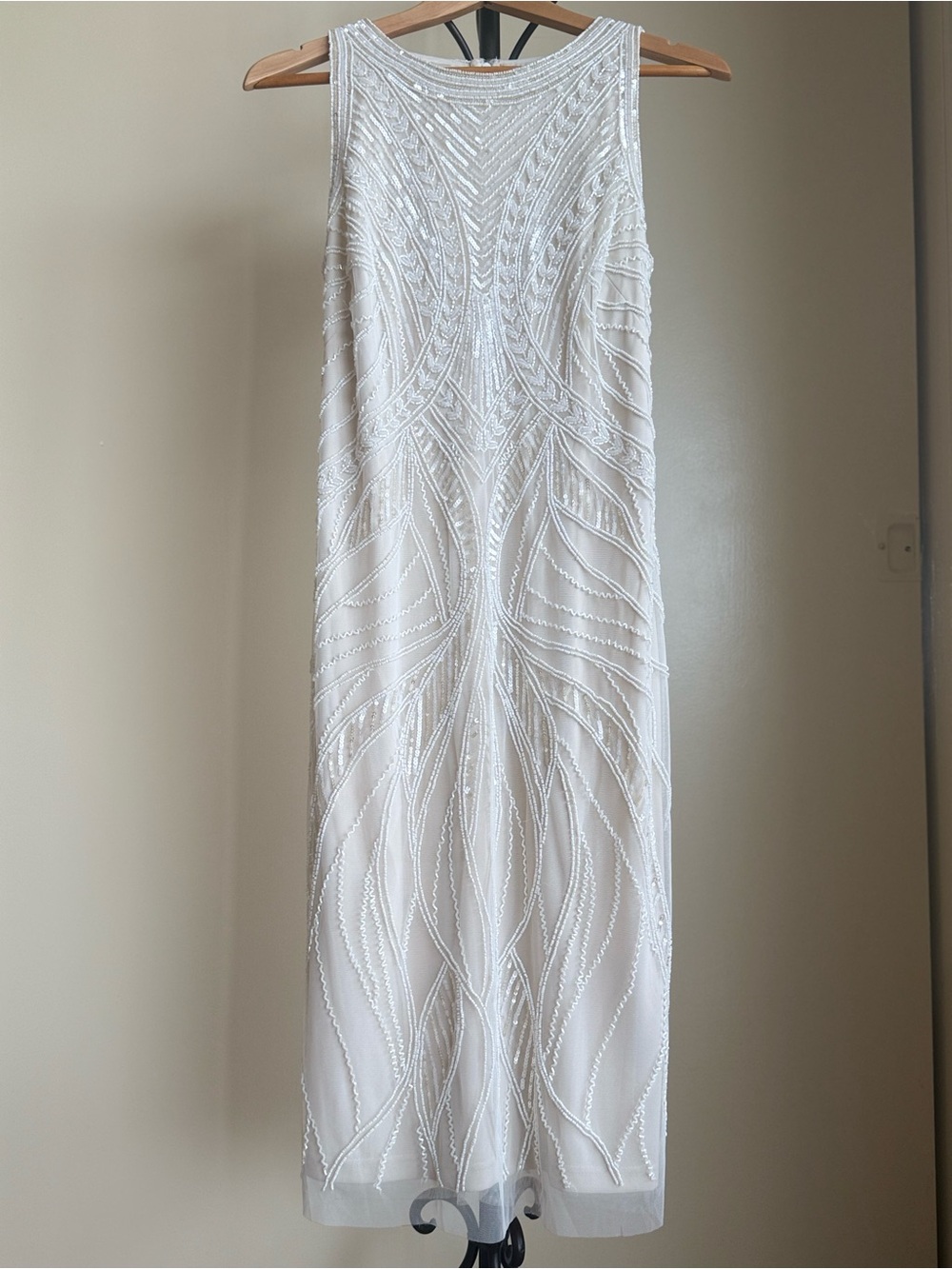 Adrianna Papell Ivory Sequin-Trim Dress